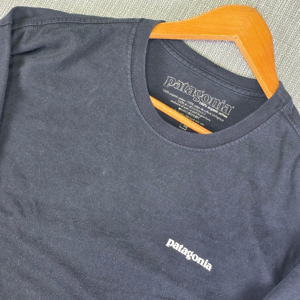 Patagonia Long Sleeve T Shirt Mens L Fitz Roy Logo Black Crew Neck Outdoors P-6